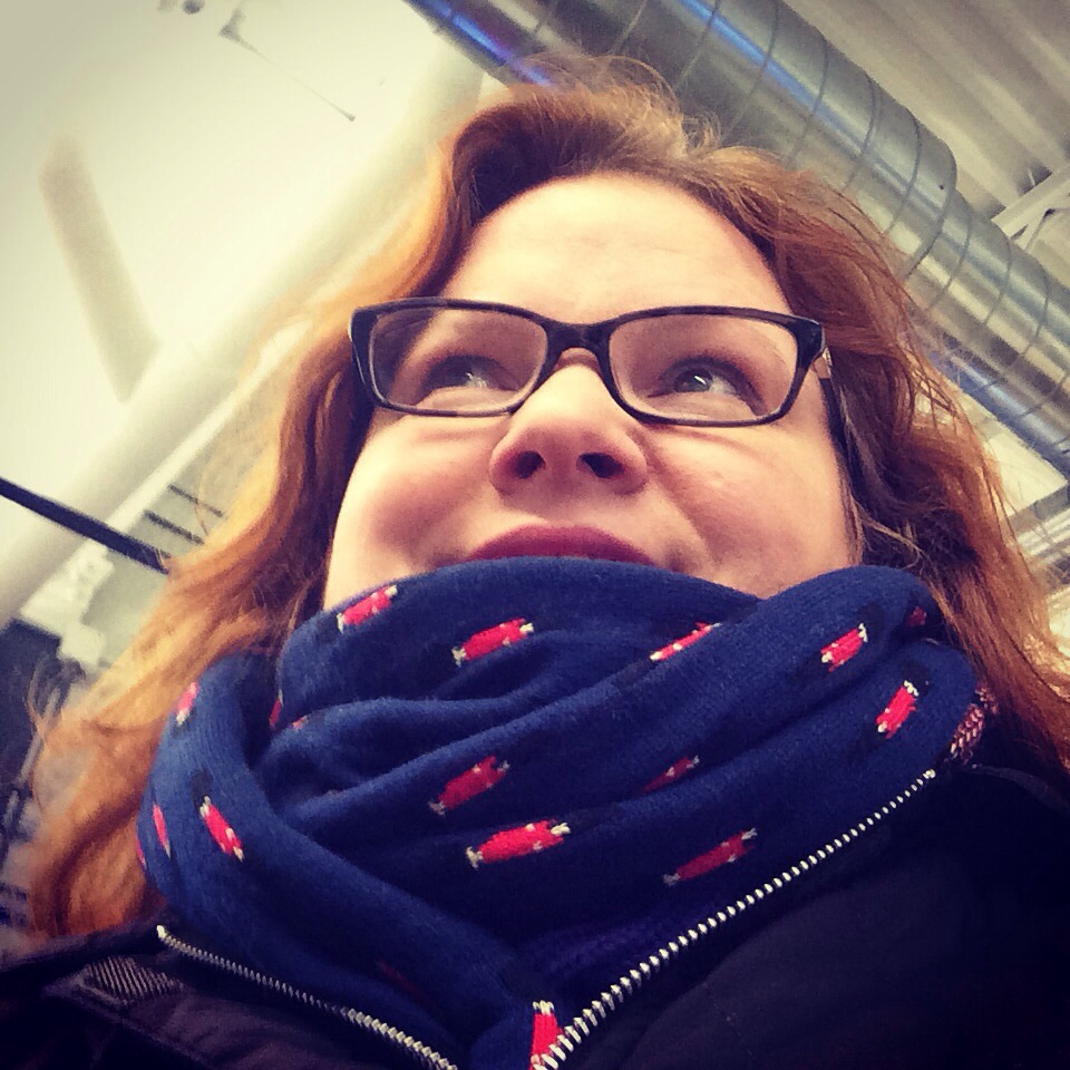 Keeping warm in a fun British Soldiers scarf from my sister