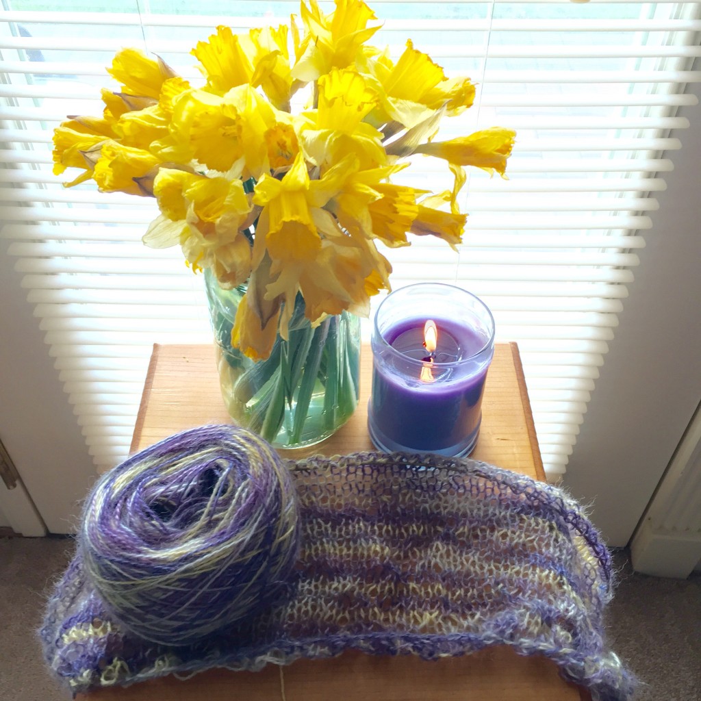 When the current knitting project matches the current flowers & candle